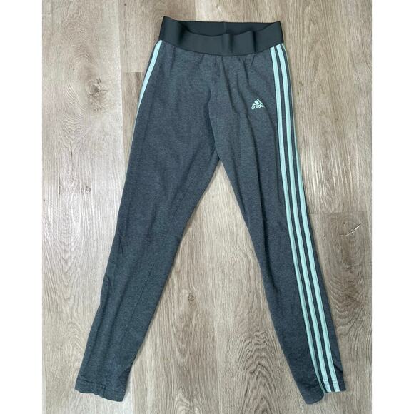 Adidas Women's Joggers Gray Teal Stripe Small Athletic Stretch Activewear‎ Pants - Picture 1 of 9
